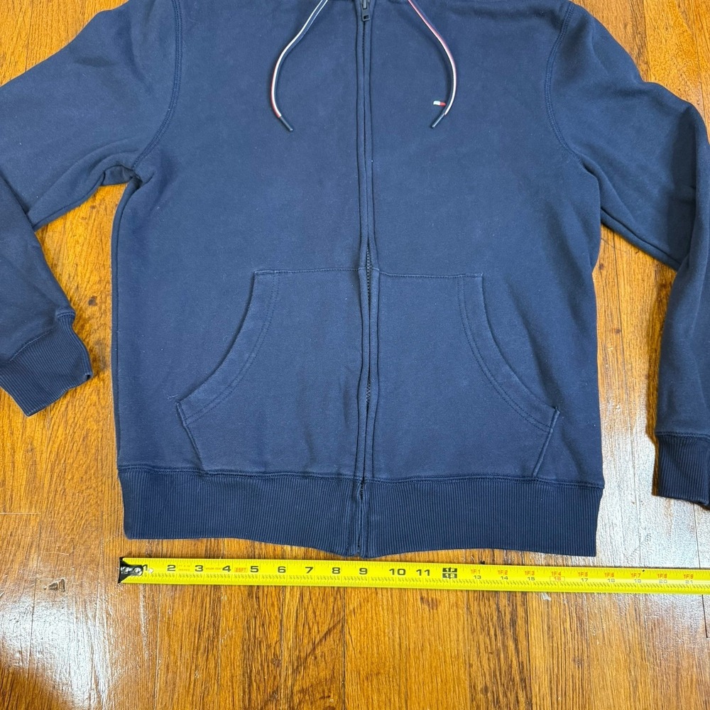 Men's Tommy Hilfer Zip Up Size Medium Navy Blue Long Sleeve Jacket with Hood - Picture 4 of 6